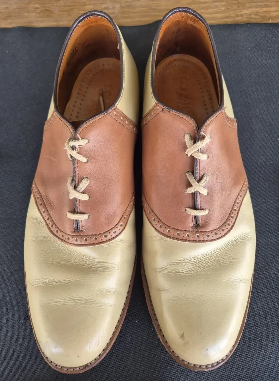 Cole Haan Men's Saddle Shoes BrownBeige Leader Made In USA Size 13 D/B